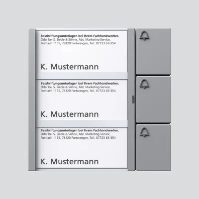 Siedle Tastenmodul TM 612-3 SM | Klingelmodul 1+n System | 3 Ruftasten | Namensschild | 99x99x27 mm | silber-metallic