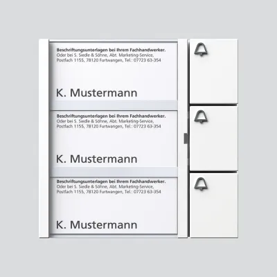 Siedle Tastenmodul TM 612-3 W | Klingelmodul 1+n-System | 3 Ruftasten mit Namensschildern | Aufputz/Unterputz | weiß