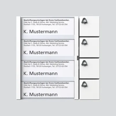 Siedle Tastenmodul TM 612-4 W | Klingelmodul 1+n System | 4 Ruftasten | Namensschild | IP54 | 99x99x27 mm | weiß