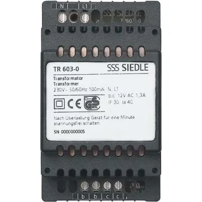 Siedle Transformator TR 603-0 | 12V AC 1,3A | Schalttafelgehäuse | IP20 | kompakt | systemunabhängig | schwarz