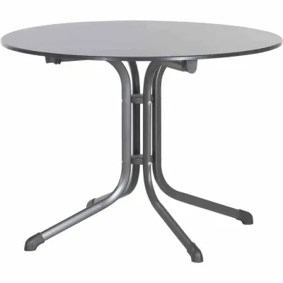 SIEGER Klapptisch 3145-55 | Rund 100 cm | Vivodur-Platte Schieferoptik | wetterfest | Stahlgestell | eisengrau/anthrazit