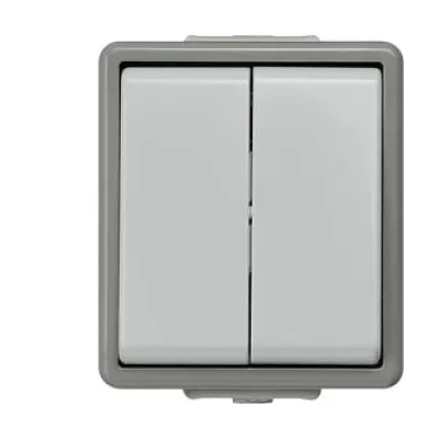 Siemens Doppel-Wechselschalter 5TA4708 | DELTA fläche AP IP44 | Aufputz | 2-fach | 10A 250V | grau