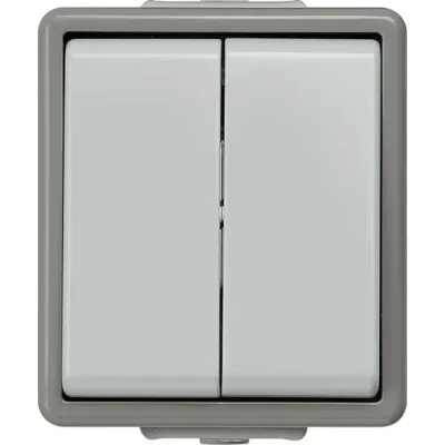 Siemens Doppel-Wechselschalter 5TA4708 | DELTA fläche AP IP44 | Aufputz | 2-fach | 10A 250V | grau