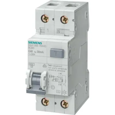 Siemens FI/LS-Schalter 5SU1356-6KK20 | RCBO Typ A | 20A | 30mA | B | 1P+N | 230V | 6kA | 2TE | IP20