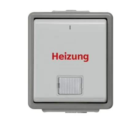 SIEMENS Heizungs-Notschalter 5TA4742 DELTA Fläche 2-polig | IP44 Aufputz | Kontroll-Lampe | grau/dunkelgrau
