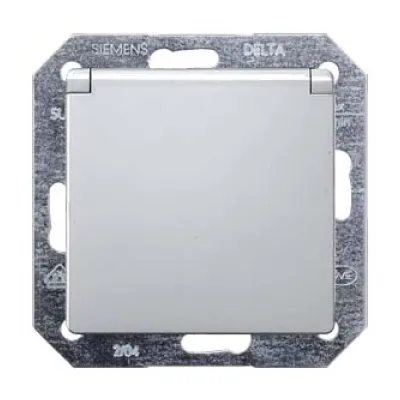 Siemens Schuko-Steckdose 5UB1937 | DELTA i-system | Unterputz | Klappdeckel | Berührungsschutz | Alu-metallic | 16A 250V