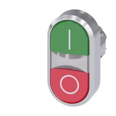 Siemens Doppeldrucktaster 3SU1051-3AB42-0AK0 | beleuchtet | 22mm rund | Metall hochglanz | flach | rot/grün | SIRIUS ACT