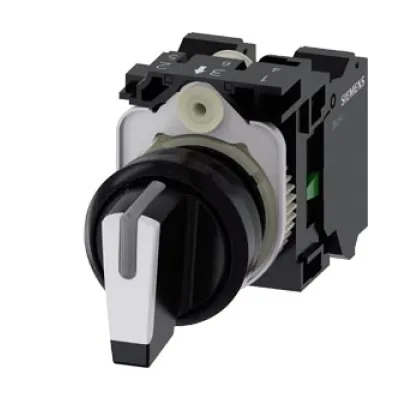 Siemens Knebelschalter 3SU1100-2BL60-3NA0 | beleuchtbar | 3 Schaltstellungen | IP67K | 22mm | Kunststoff | weiß/schwarz
