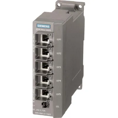SIEMENS Switch SCALANCE X005 6GK5005-0BA10-1AA3 | Unmanaged | 5x RJ45 | 10/100 Mbit/s | Hutschiene | IP30 | 24V DC
