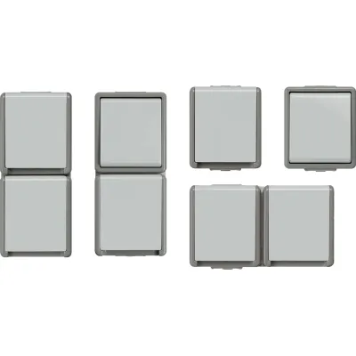 Siemens Aufputz Schalter-Steckdosen-Set 5UB1998-0KA | Feuchtraum IP44 | Aktionspaket | Polycarbonat | grau RAL 7035