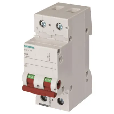 Siemens Ausschalter 63A 2-polig 5TL1263-1 | Lasttrennschalter Hutschiene | 440V AC | roter Griff | 2TE