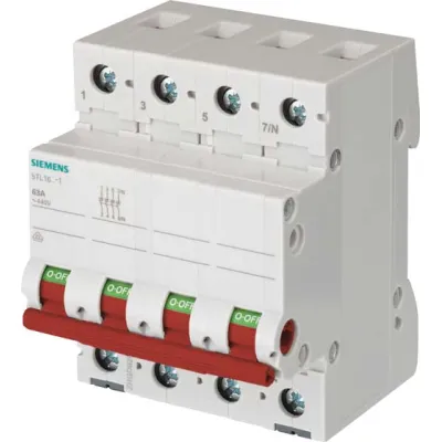 Siemens Ausschalter 5TL1663-1 | Lasttrennschalter 63A 3-polig+N | Hutschienenmontage | 440V AC | roter Griff | 4TE