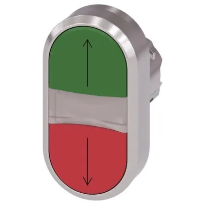 Siemens Doppeldrucktaster 3SU1051-3AB42-0AN0 | beleuchtet | 22mm rund | Metall | flach | rot/grün | Pfeil oben/unten