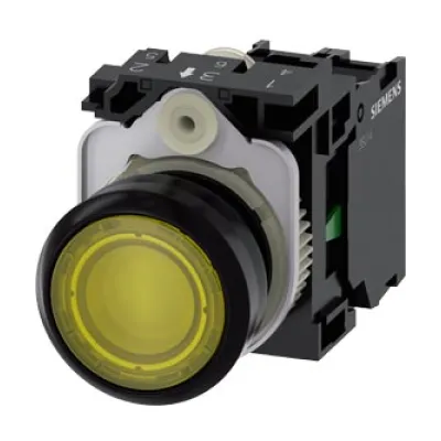 Siemens Drucktaster 3SU1102-0AB30-1BA0 | beleuchtet | 22mm rund | Pilzknopf | 24V AC/DC | IP67K | Kunststoff | gelb
