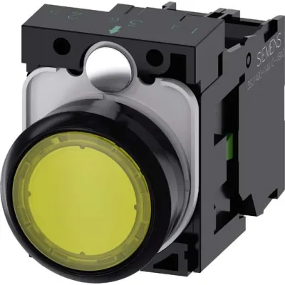 Siemens Drucktaster 3SU1102-0AB30-1BA0 | beleuchtet | 22mm rund | Pilzknopf | 24V AC/DC | IP67K | Kunststoff | gelb