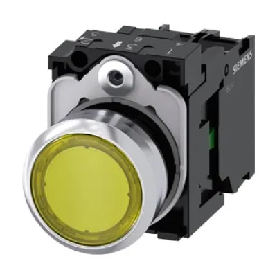 Siemens Drucktaster beleuchtet 3SU1152-0AB30-1BA0 | 22mm rund | Metall | LED 24V AC/DC | flach tastend | gelb