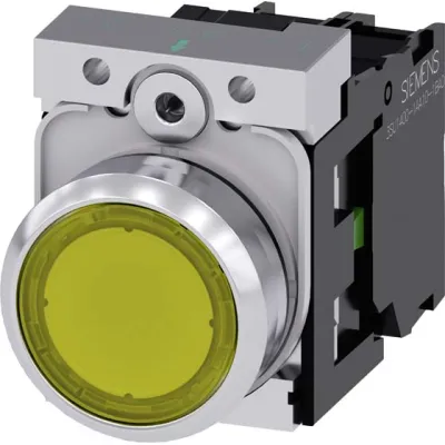 Siemens Drucktaster beleuchtet 3SU1152-0AB30-1BA0 | 22mm rund | Metall | LED 24V AC/DC | flach tastend | gelb