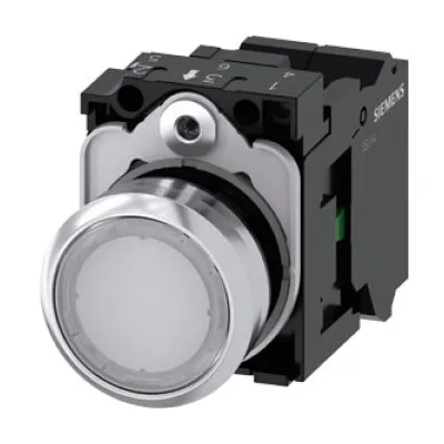Siemens Drucktaster beleuchtet 3SU1152-0AB60-3BA0 | SIRIUS ACT | 22mm rund | 1 Schließer | Metall chrom | weiß | 24V LED