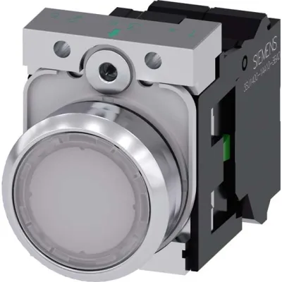 Siemens Drucktaster beleuchtet 3SU1152-0AB60-3BA0 | SIRIUS ACT | 22mm rund | 1 Schließer | Metall chrom | weiß | 24V LED