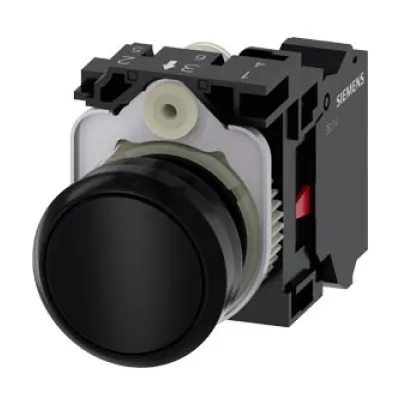 Siemens Drucktaster 3SU1100-0AB10-3CA0 | 22mm rund | flach | Federzuganschluss | IP67/IP69K | Kunststoff | schwarz