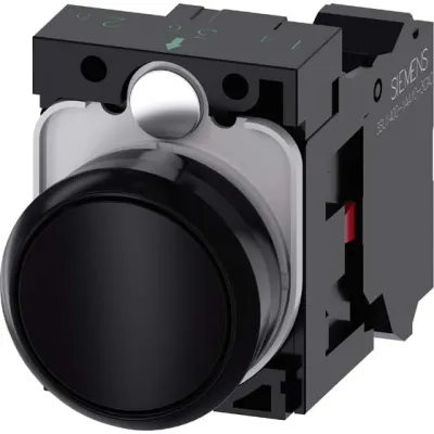 Siemens Drucktaster 3SU1100-0AB10-3CA0 | 22mm rund | flach | Federzuganschluss | IP67/IP69K | Kunststoff | schwarz