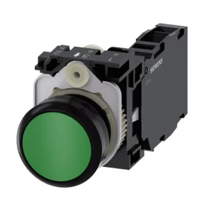 SIEMENS Drucktaster 3SU1100-0AB40-1FA0 | 22mm rund | 1S+1Ö | tastend | Schraubanschluss | IP67/IP69K | grün