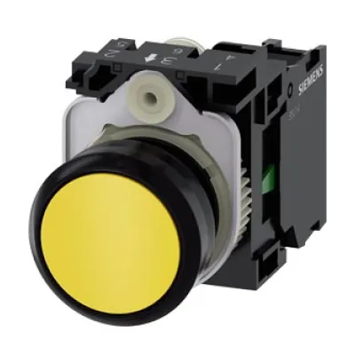 Siemens Drucktaster 3SU1100-0AB30-1BA0 | rund 22 mm | flach | tastend | Schraubanschluss | IP67/IP69K | gelb