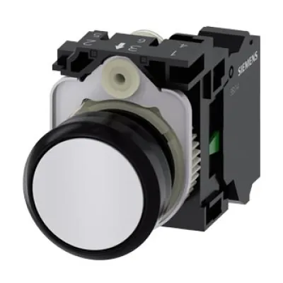Siemens Drucktaster 3SU1100-0AB60-3BA0 | 22 mm rund | tastend | Kunststoff | flach | Federzuganschluss | IP67/69K | weiß