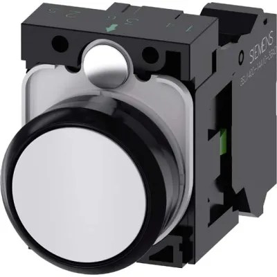 Siemens Drucktaster 3SU1100-0AB60-3BA0 | 22 mm rund | tastend | Kunststoff | flach | Federzuganschluss | IP67/69K | weiß