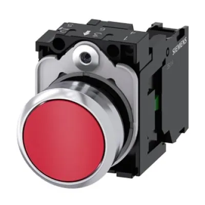 Siemens Drucktaster 3SU1150-0AB20-1BA0 | rund | flach | 22 mm | Metall | Schraubanschluss | IP67/IP69K | rot