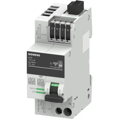 SIEMENS FI-Schutzschalter 5TY1350-3MF16 | RCD Typ F 2-polig | 16A | 30mA | 230V AC | 2TE | DIN-Schiene