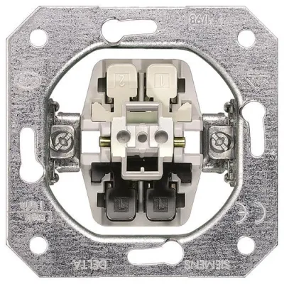 Siemens Kreuzschalter Einsatz 5TA2132 | DELTA UP Unterputz | 10A 250V | IP20 | Steckklemme | Metall | matt