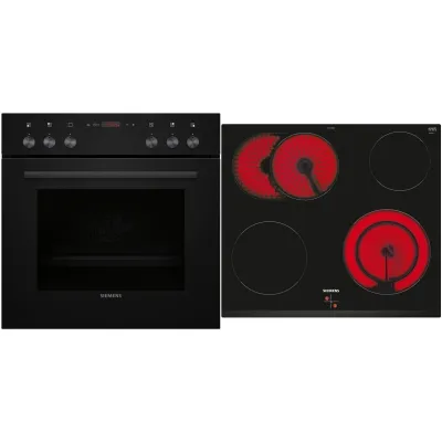 Siemens Einbau-Herd-Set EQ110KAVB | Glaskeramik-Kochfeld 60 cm | 66 l Backofen | A | schwarz/Edelstahl