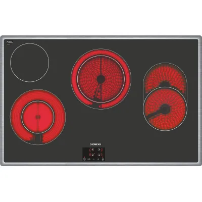 Siemens Glaskeramik-Kochfeld ET845HH17 | 79,5cm | 4 Kochzonen | Bräterzone | Edelstahlrahmen | touchControl | schwarz