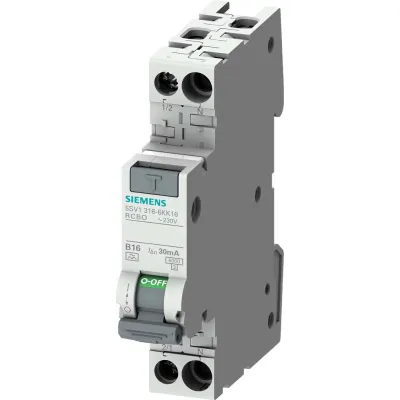 Siemens FI/LS-Schalter 5SV1316-3KK10 | RCBO 1-polig+N Typ F | 10A B | 6kA | 30mA | kompakt 1TE | IP20 | Unterputz