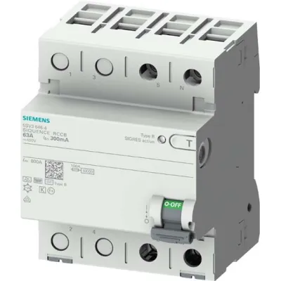 Siemens FI-Schutzschalter 5SV3322-4 Typ B | 2-polig | 25A | 30mA | 230V AC | kurzzeitverzögert | Hutschiene | 4TE | IP20