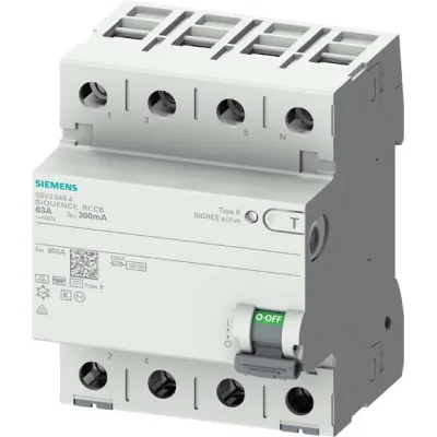 Siemens FI-Schutzschalter 5SV3344-4 | Typ B | 4-polig | 40A | 30mA | 400V | kurzzeitverzögert | DIN-Schiene | IP20