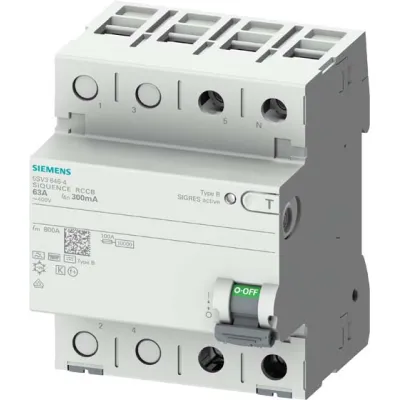 Siemens FI-Schutzschalter 5SV3326-4 Typ B | 2-polig | 63A | 30mA | 230V AC | kurzzeitverzögert | DIN-Schiene | IP20