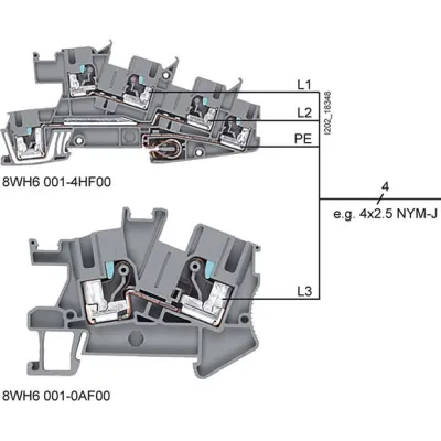 Siemens Installationsklemme 8WH6001-4HF00 | 2,5mm² | 24A | 3-polig | Hutschiene | Thermoplast | grau