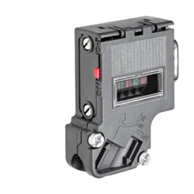 Siemens Anschlussstecker 6ES7972-0BA42-0XA0 für PROFIBUS | schräger Kabelabgang | Abschlusswiderstand | ohne PG-Buchse