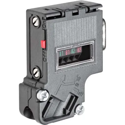 Siemens Anschlussstecker 6ES7972-0BA42-0XA0 für PROFIBUS | schräger Kabelabgang | Abschlusswiderstand | ohne PG-Buchse