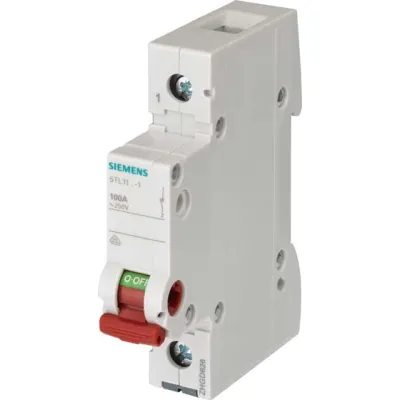 Siemens Ausschalter 5TL1163-1 | Lasttrennschalter 63A 1-polig | Hutschiene | 250V AC | roter Griff | 1 TE weiß