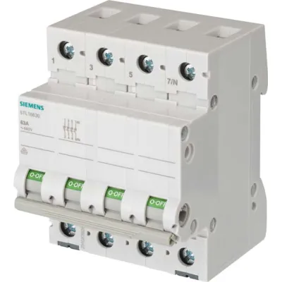 Siemens Ausschalter 5TL1663-0 | 63A 3-polig+N | Lasttrennschalter | Hutschiene | 440V AC | 4TE | grau
