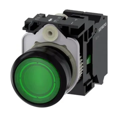 Siemens Drucktaster 3SU1102-0AB40-3BA0 | beleuchtet | 22mm | rund | Pilzknopf | Kunststoff | IP67K | 24V | grün