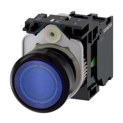 Siemens Drucktaster 3SU1102-0AB50-1BA0 | beleuchtet | rund | 22mm | Pilzknopf blau | 24V AC/DC | IP67K