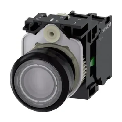 Siemens Drucktaster 3SU1102-0AB70-1BA0 | beleuchtet | 22mm rund | Kunststoff | klar | IP67K | 24V AC/DC | 1 Schließer
