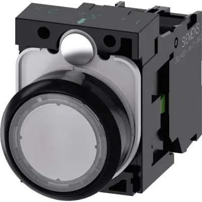 Siemens Drucktaster 3SU1102-0AB70-1BA0 | beleuchtet | 22mm rund | Kunststoff | klar | IP67K | 24V AC/DC | 1 Schließer
