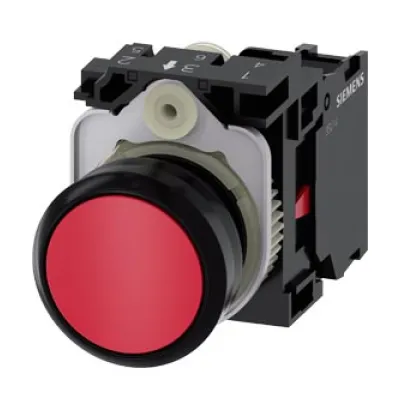 Siemens Drucktaster 3SU1100-0AB20-1CA0 | 22mm rund | Pilzknopf | tastend | 1 Öffner | Kunststoff | IP67K | rot