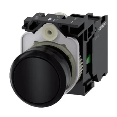 Siemens Drucktaster 3SU1100-0AB10-1BA0 | 22mm rund | 1 Schließer | Pilzknopf | IP67K | Kunststoff | schwarz