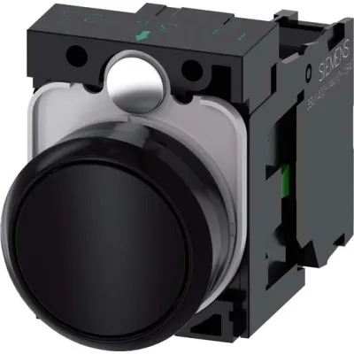 Siemens Drucktaster 3SU1100-0AB10-1BA0 | 22mm rund | 1 Schließer | Pilzknopf | IP67K | Kunststoff | schwarz